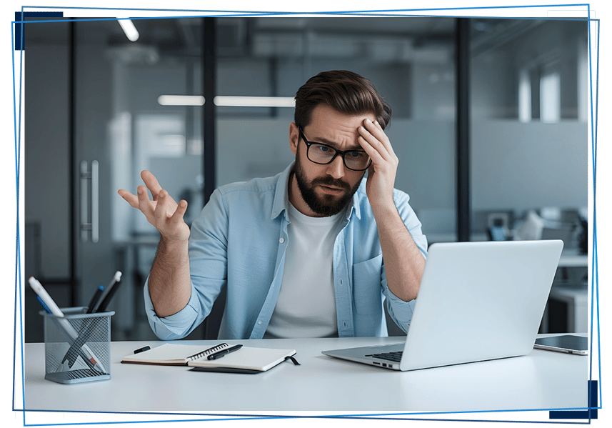 Frustrated Individual at their computer Frustrated Individual at their computer