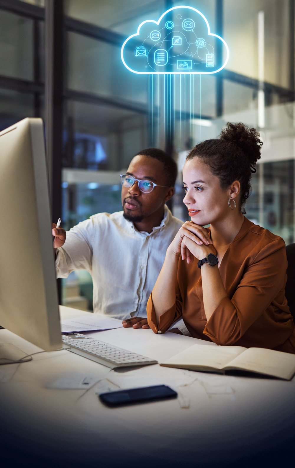 Two Business People with Cloud Communication Two Business People with Cloud Communication
